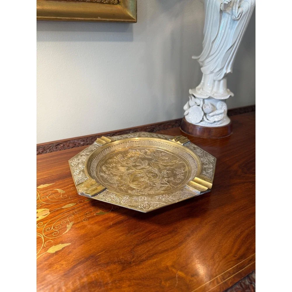 Vintage Brass Vanity‎ Tray • Bird Motif • Chinoiserie Decor